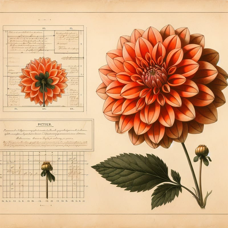 Botanical illustration of American Dawn dahlia