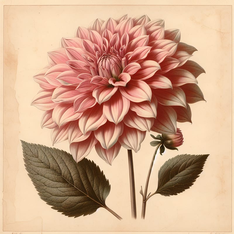 Botanical illustration of Bishop of Dover dahlia