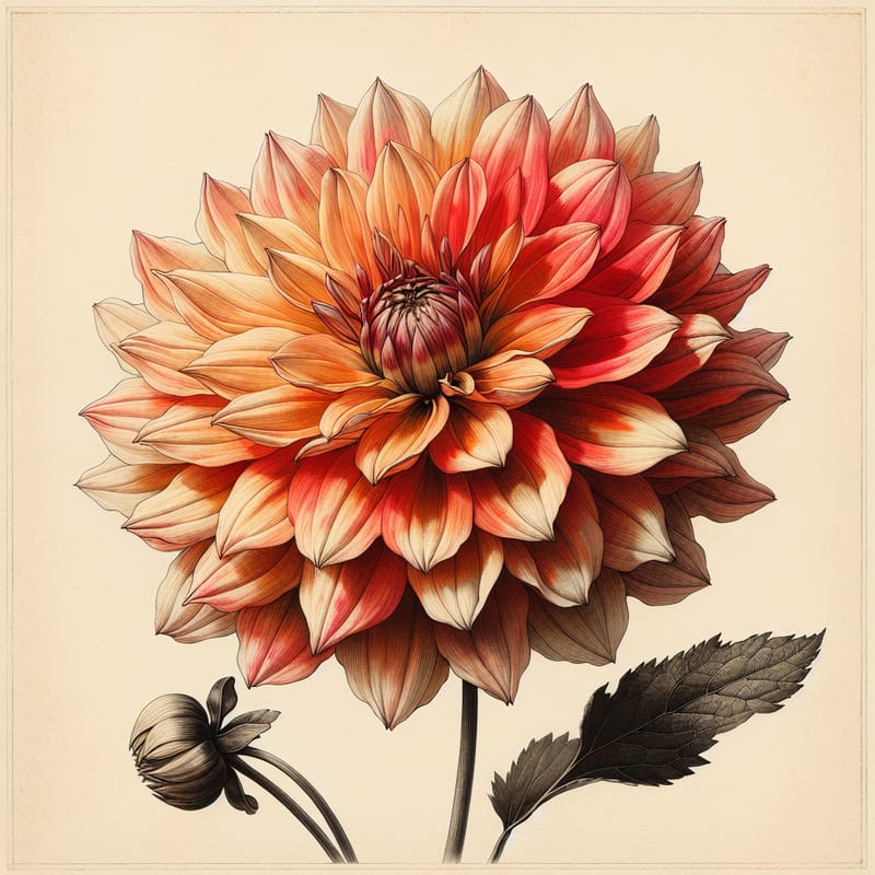 Botanical illustration of Bishop of Lancaster dahlia