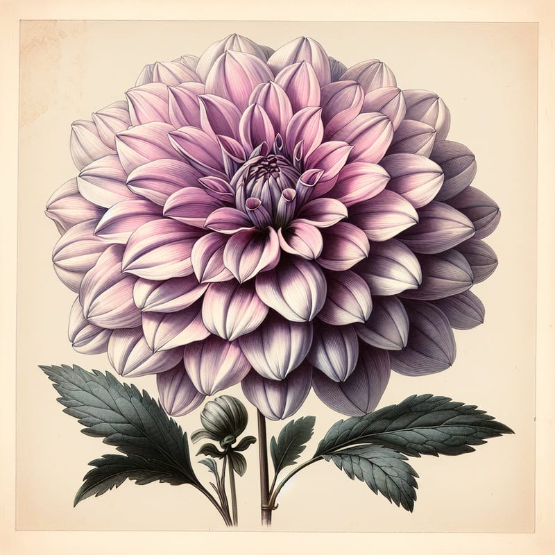 Botanical illustration of Bishop of Leicester dahlia