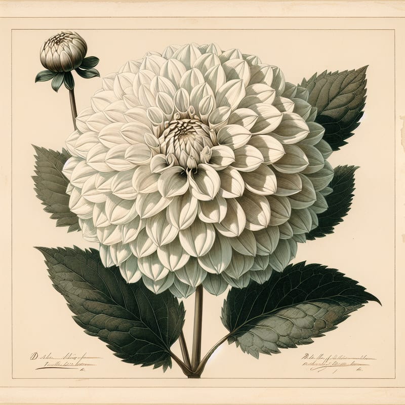 Botanical illustration of Boom Boom dahlia