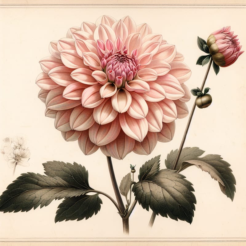 Botanical illustration of Cafe au Lait Mini dahlia
