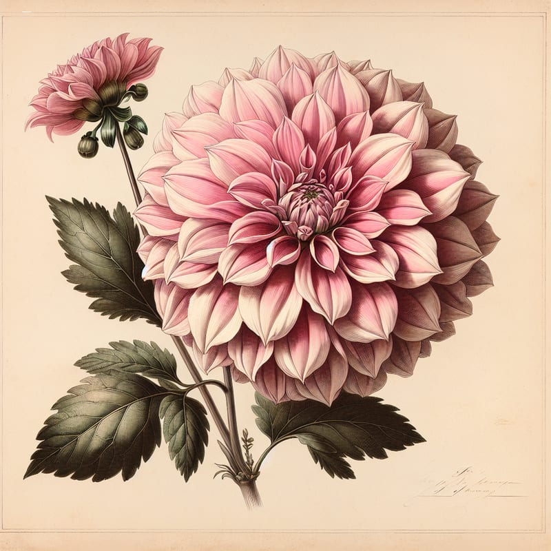 Botanical illustration of Cafe au Lait dahlia