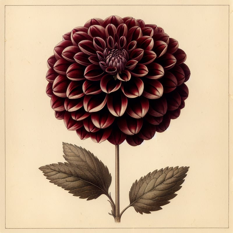 Botanical illustration of Chimacum Night dahlia