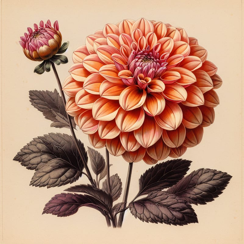 Botanical illustration of David Howard dahlia