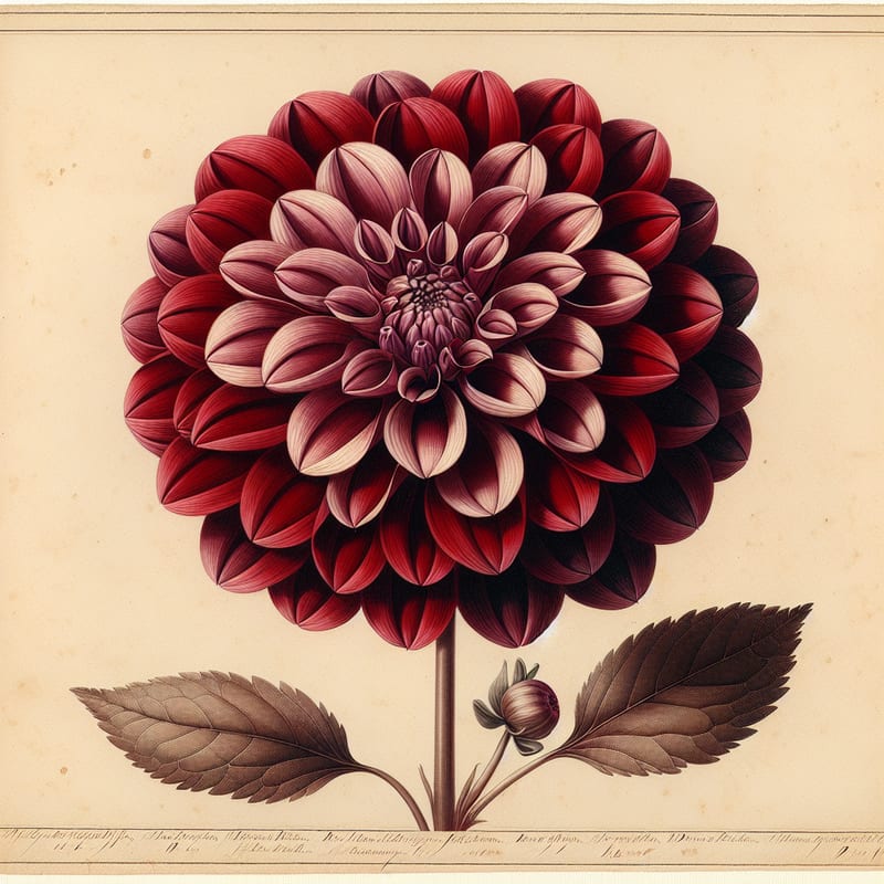 Botanical illustration of Fidalgo Blacky dahlia