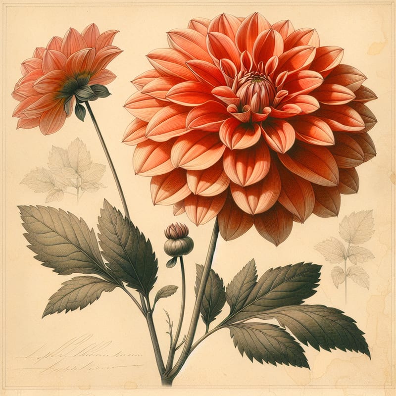 Botanical illustration of Gallery Art Nouveau dahlia