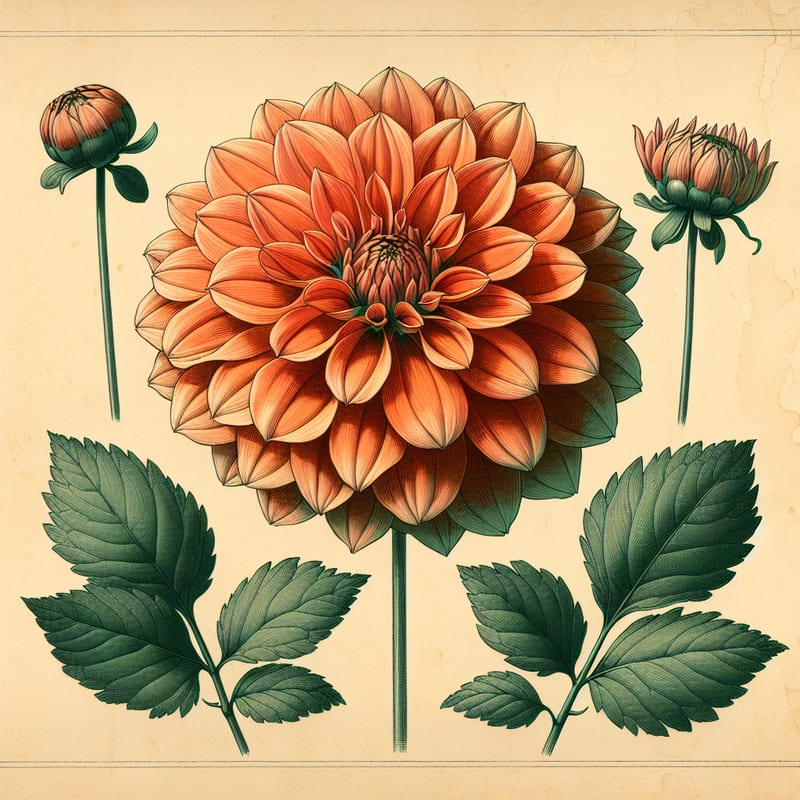 Botanical illustration of Gallery Vincent dahlia