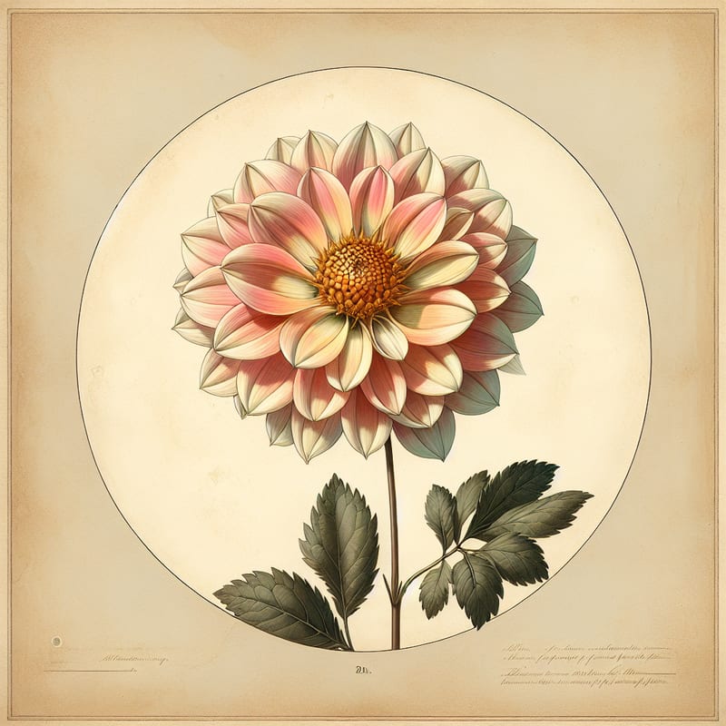 Botanical illustration of Happy Single First Love dahlia