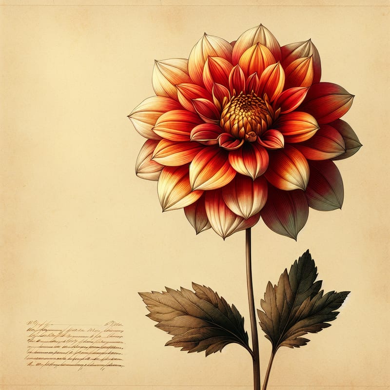 Botanical illustration of Happy Single Flame dahlia