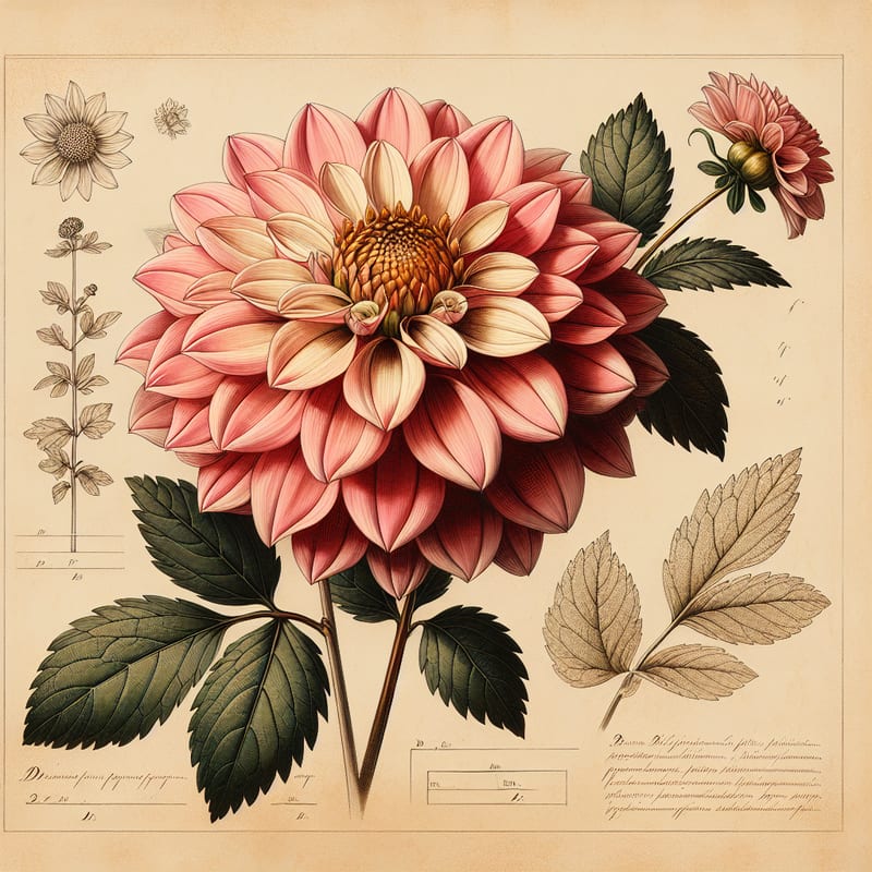 Botanical illustration of Happy Single Kiss dahlia