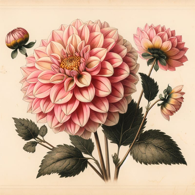 Botanical illustration of Happy Single Party dahlia