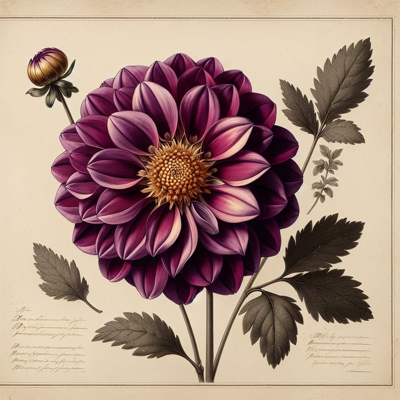 Botanical illustration of Happy Single Princess dahlia