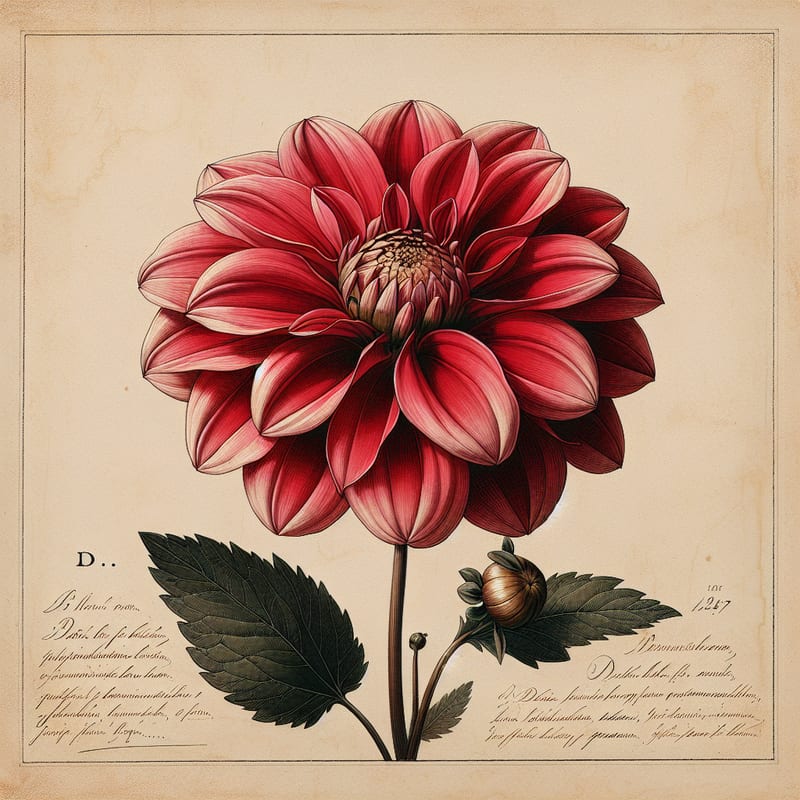 Botanical illustration of Happy Single Romeo dahlia