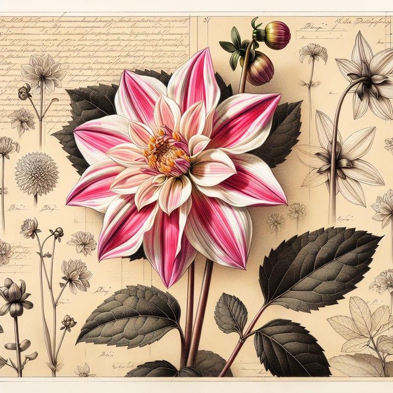 Botanical illustration of Honka Surprise dahlia