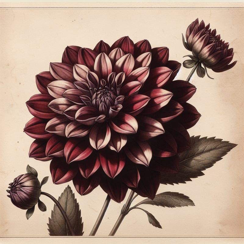 Botanical illustration of Karma Choc dahlia