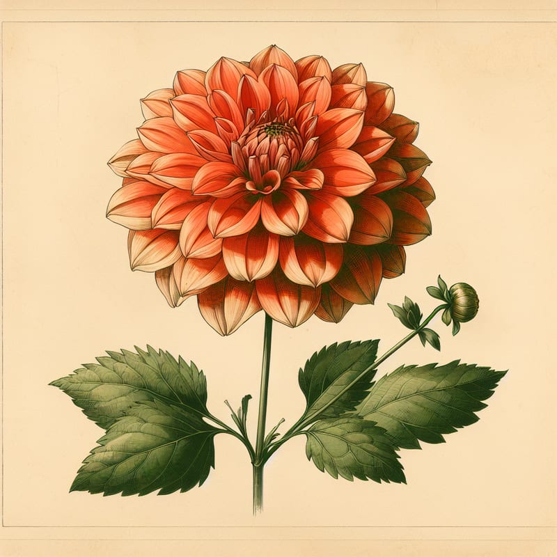 Botanical illustration of Karma Gold dahlia