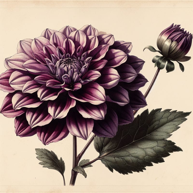 Botanical illustration of Karma Lagoon dahlia