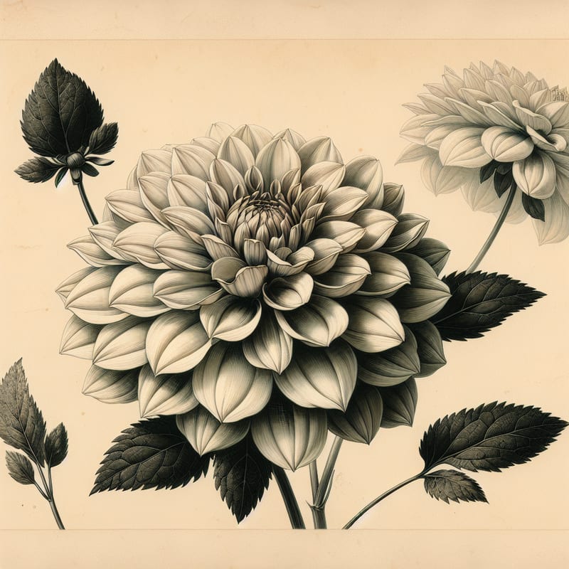 Botanical illustration of Karma Maarten Zwaan dahlia