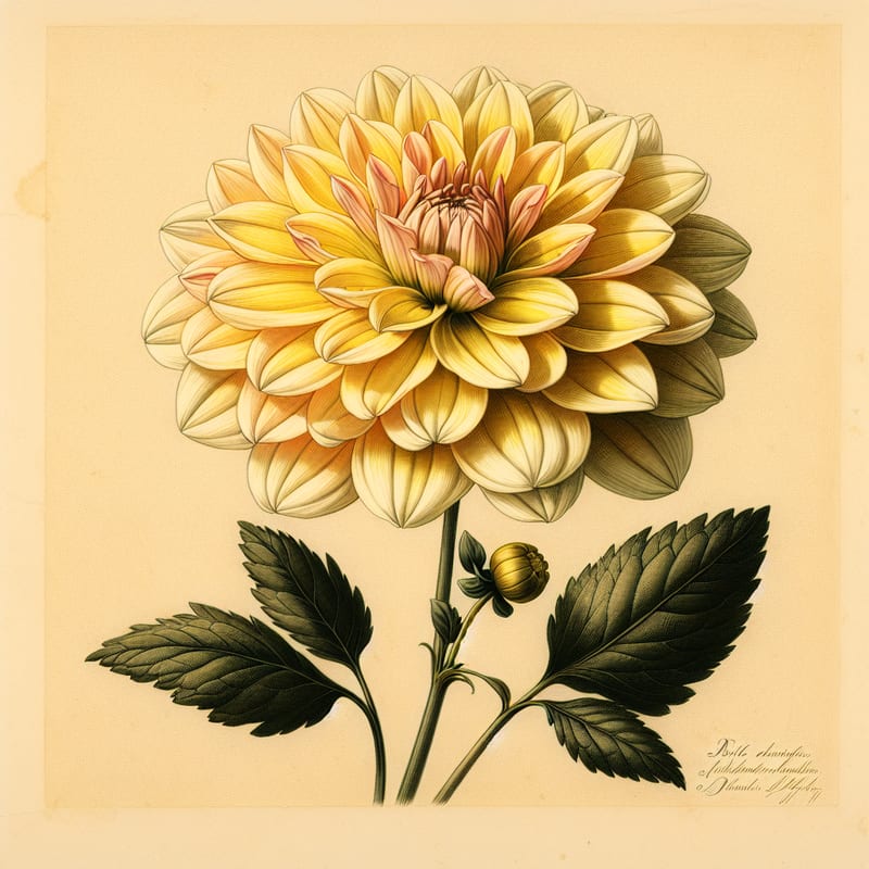 Botanical illustration of Karma Naomi dahlia
