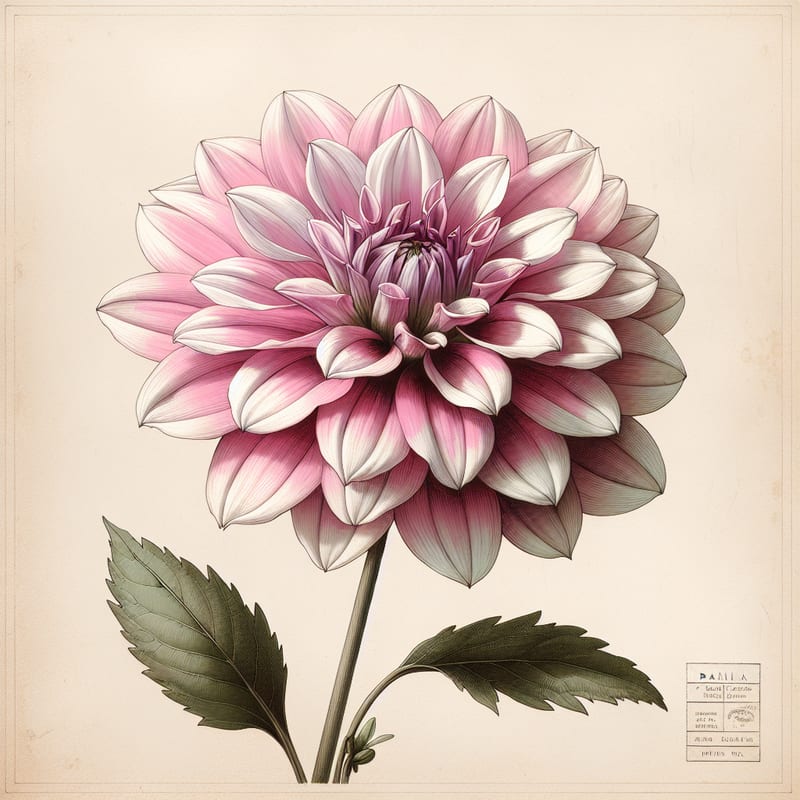 Botanical illustration of Karma Prospero dahlia