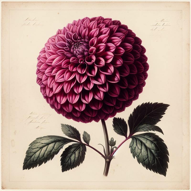 Botanical illustration of Mary's Jomanda dahlia