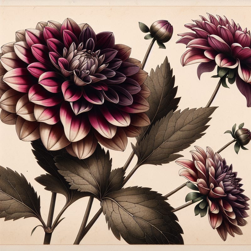 Botanical illustration of Mystic Fantasy dahlia