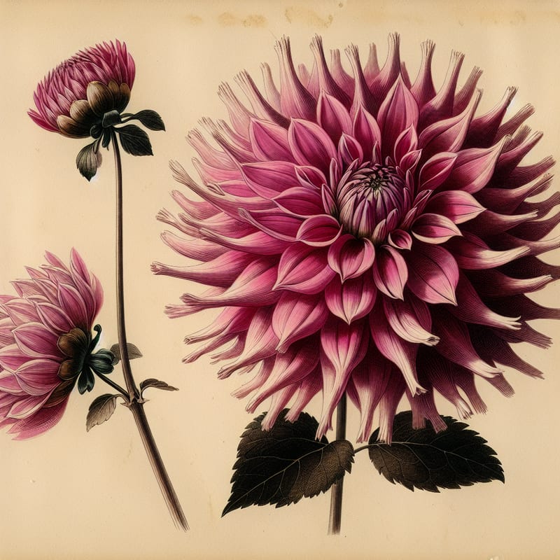 Botanical illustration of Park Princess dahlia