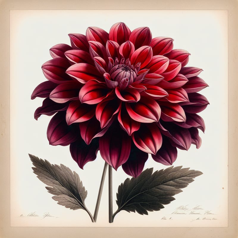 Botanical illustration of Rip City dahlia