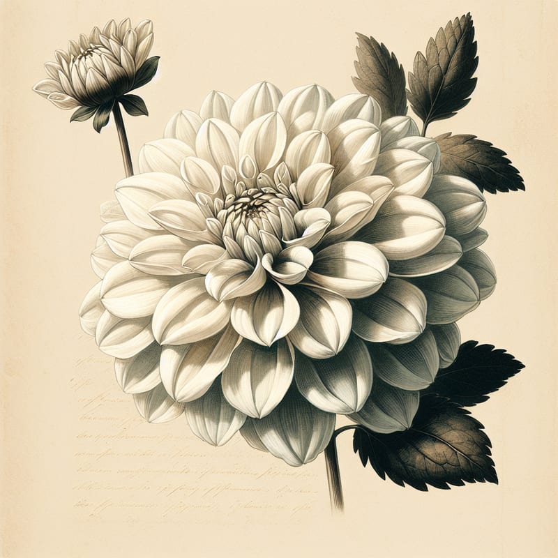 Botanical illustration of Snowbound dahlia
