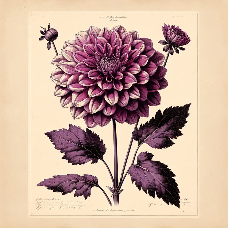 Botanical illustration of Thomas Edison dahlia