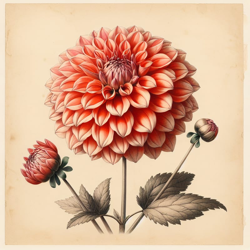 Botanical illustration of Totally Tangerine dahlia