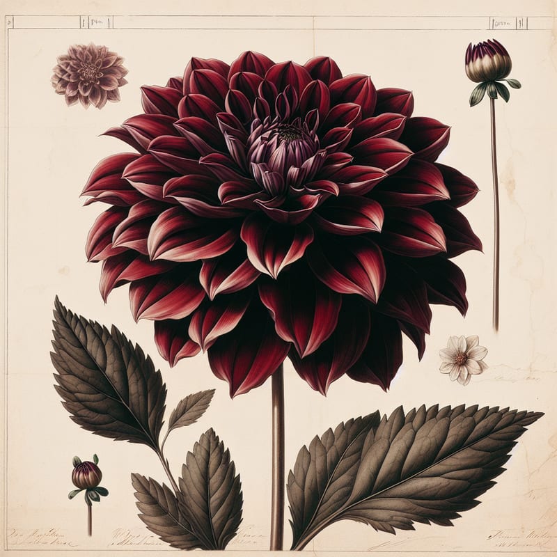 Botanical illustration of Zorro dahlia